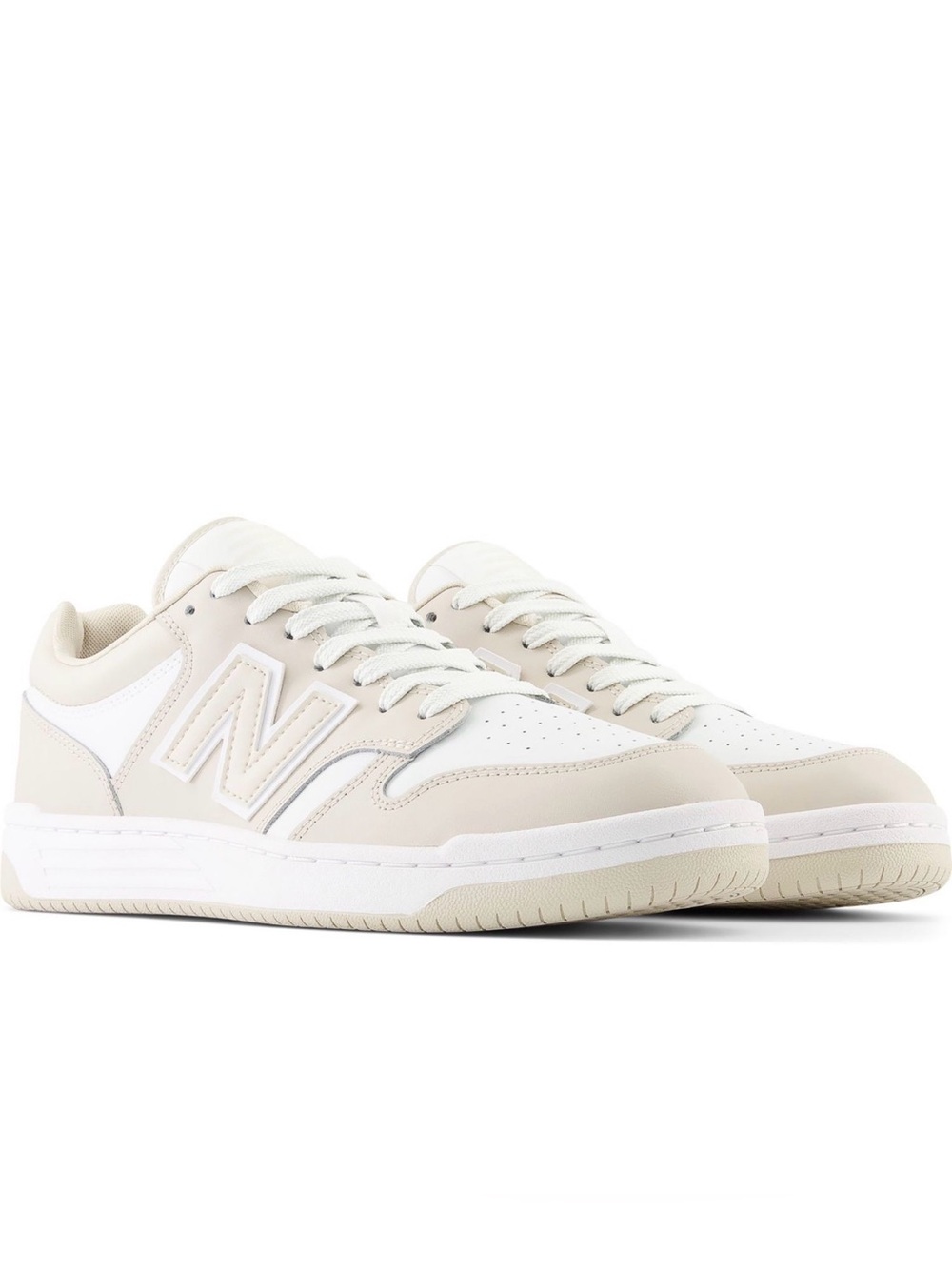 New Balance 480 Sneakers in White & Light Beige